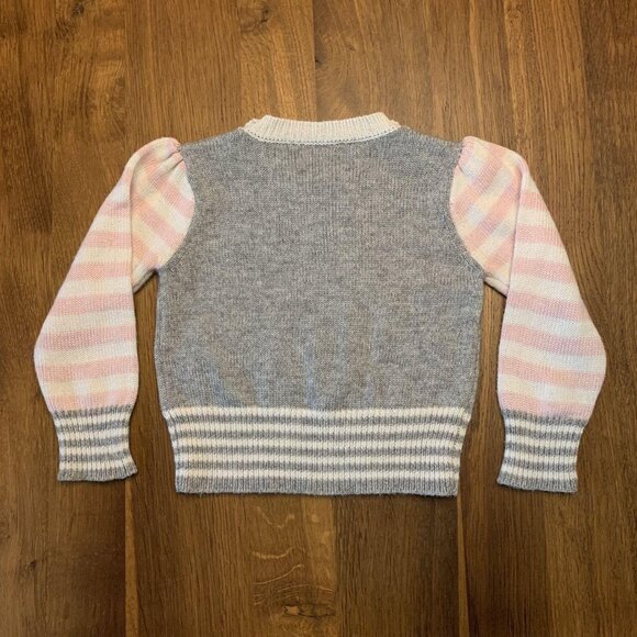 FOX & FINCH Knit Bunny Rabbit Sweater Girls 12 Months Pink Grey Toddler Girl - Picture 2 of 6